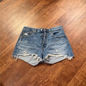 Levi's 501 Classic Blue Frayed Jean Shorts